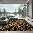 Gold and Black Geometric Tribal Rug