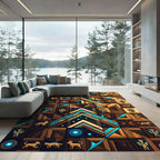 Celestial Gold Aztec Wooden Totem Mosaic Rug