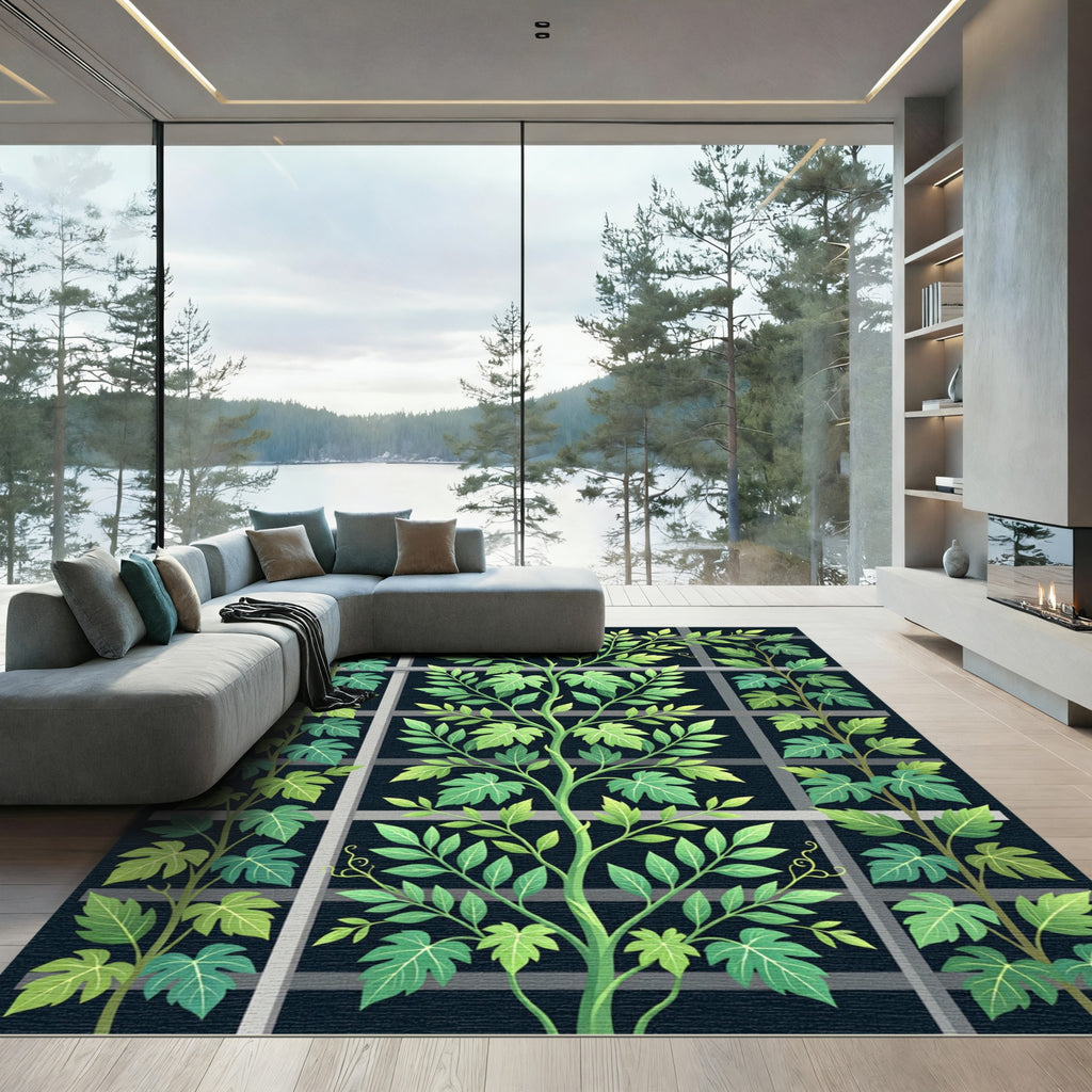 Lush Green Botanical Trellis Tapestry Rug