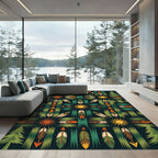 Green Forest Sun Feather Arrow Rug