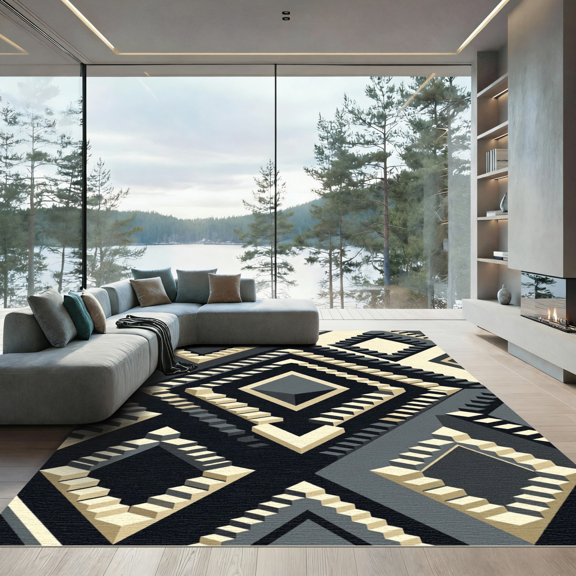 Optical Illusion Stairs Geometric Rug