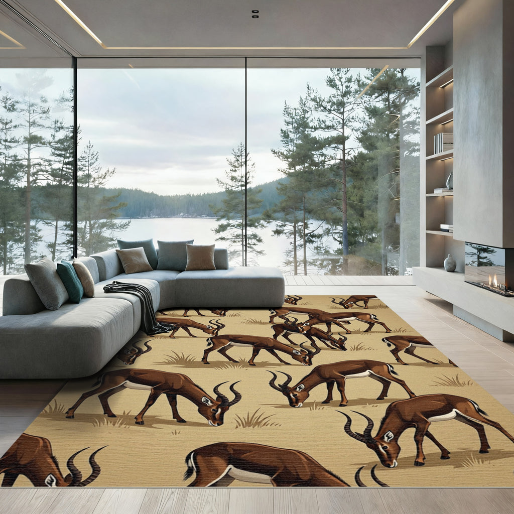Earthy Brown Gazelle Antelope Wildlife Rug