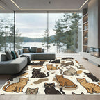 Whimsical Brown Tonal Feline Illustration Rug