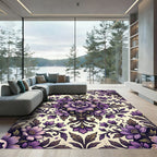 Elegant Violet Floral Symmetry Illustration Rug