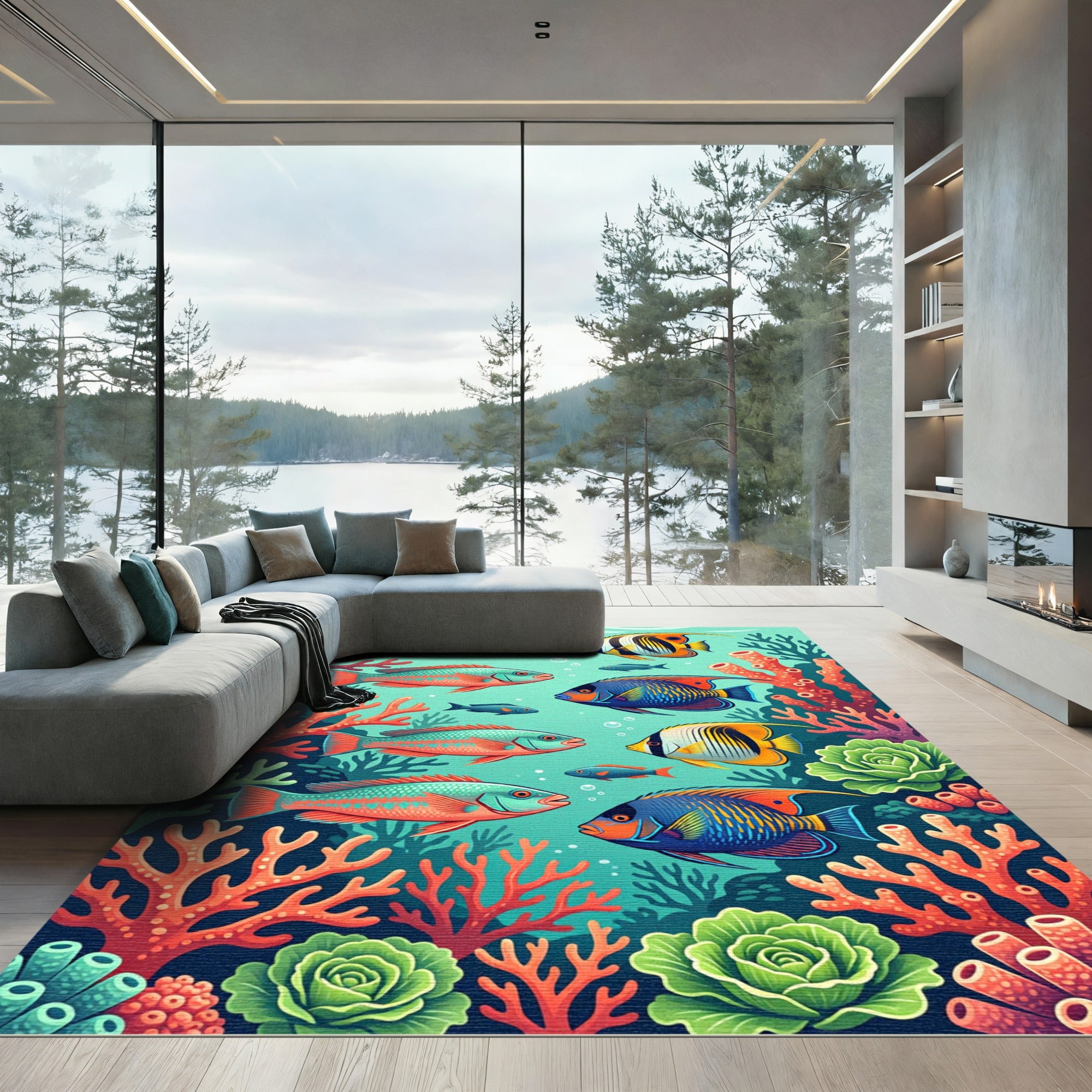 Vibrant Tropical Coral Reef Marine Life Rug