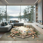 Elegant Beige Rose Ribbon Frame Rug