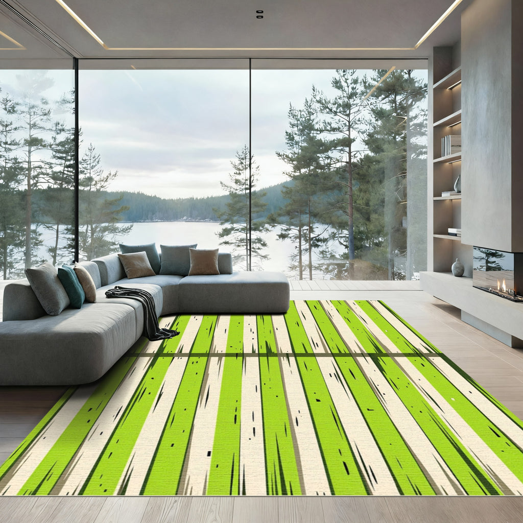 Lime Green Ivory Stripe Rug