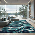 Dynamic Teal and Navy Ocean Wave Rug