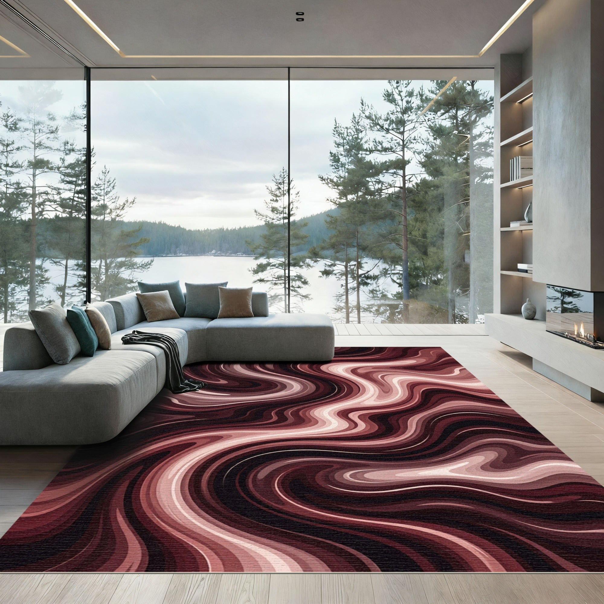 Abstract Chocolate Swirl Fluid Art Rug