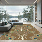 Elegant Brown Peacock Feather Arrangement Rug