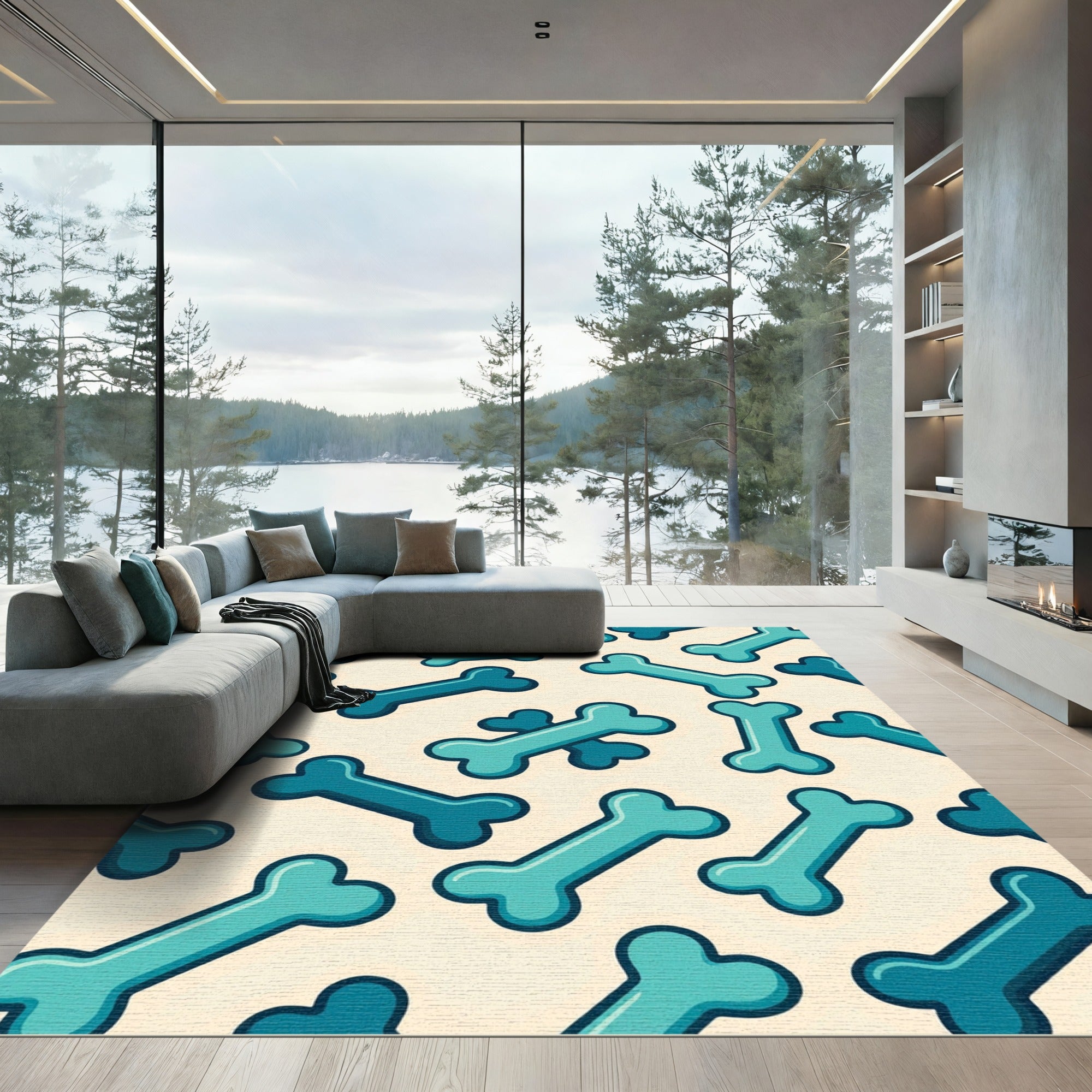 Playful Teal Bone Scatter Rug