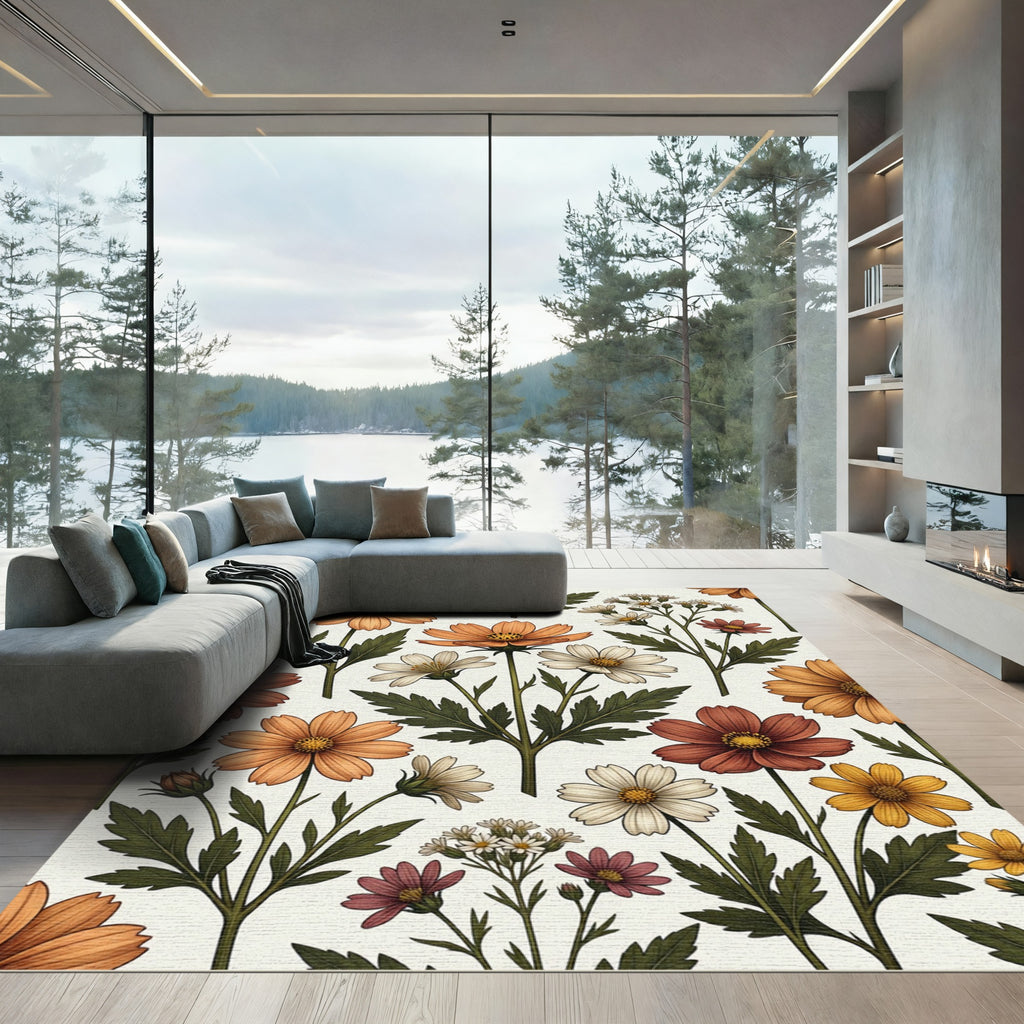 Golden Orange Blossom Garden Arrangement Rug