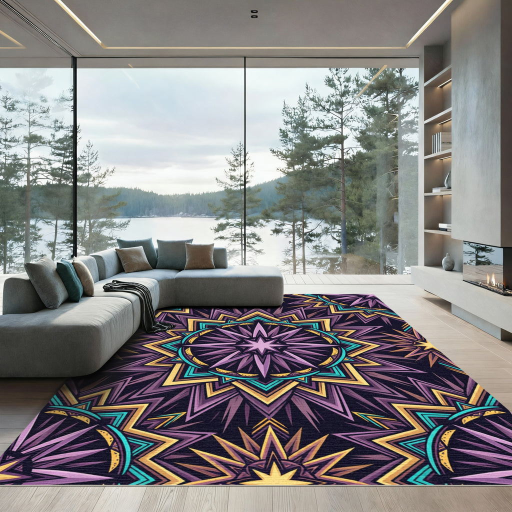 Purple Yellow Teal Starburst Geometric Rug