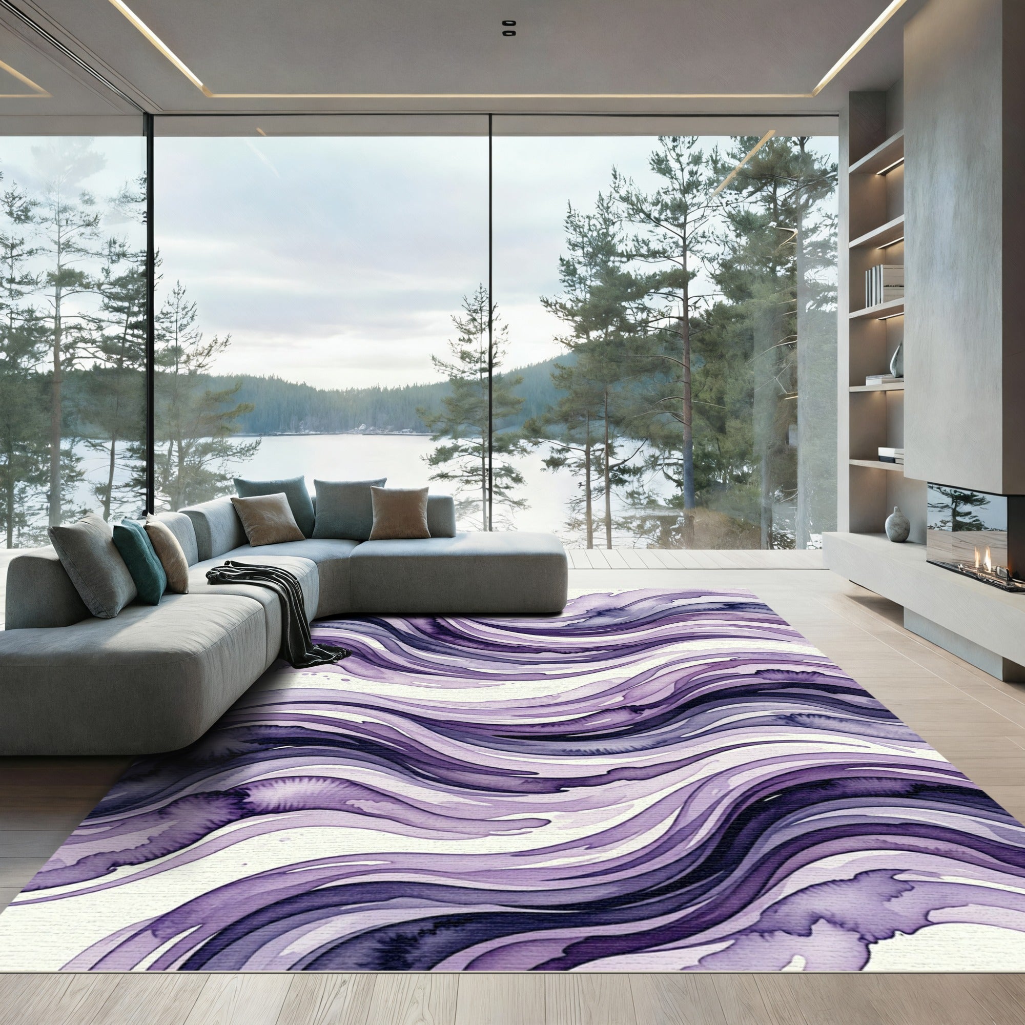 Abstract Fluid Purple Wave Flow Rug