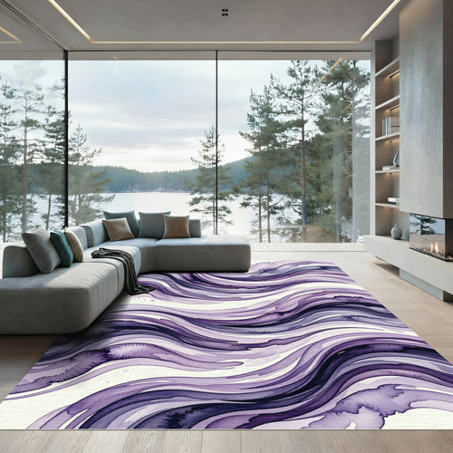 Abstract Fluid Purple Wave Flow Rug
