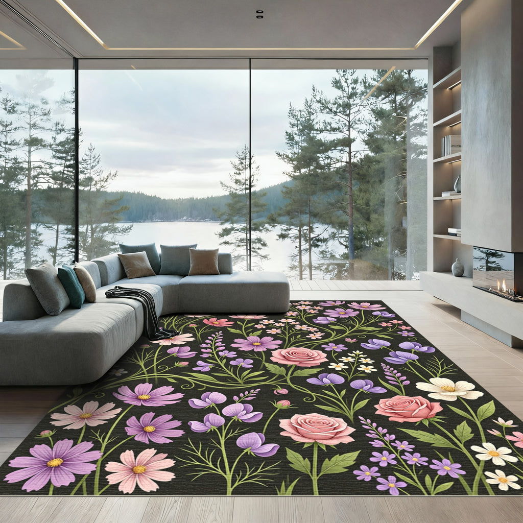 Pink Lavender Floral Garden Garland Rug