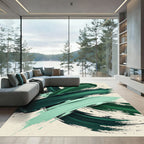 Deep Emerald Brushstrokes Abstract Rug
