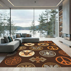 Earthy Brown Ancestral Mask Peace Sign Rug