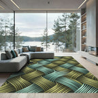 Woven Teal Gold Intersecting Curves Rug