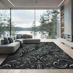 Ornate Dark Teal Acanthus Swirl Rug