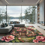 Charming Pink Floral Cottage Hearts Rug