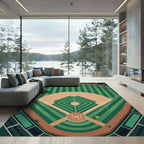 Minimalist Green Stadium Baseball Field Art Rug