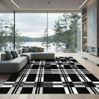 Black white intersecting plaid Rug