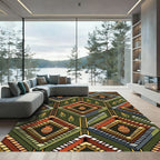 Geometric Mesoamerican Step Pyramid Earthy Tile Rug