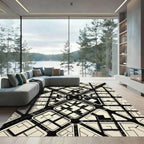 Modern Monochrome Abstract Urban Grid Rug