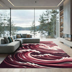 Crimson Ocean Swirl Wave Rug