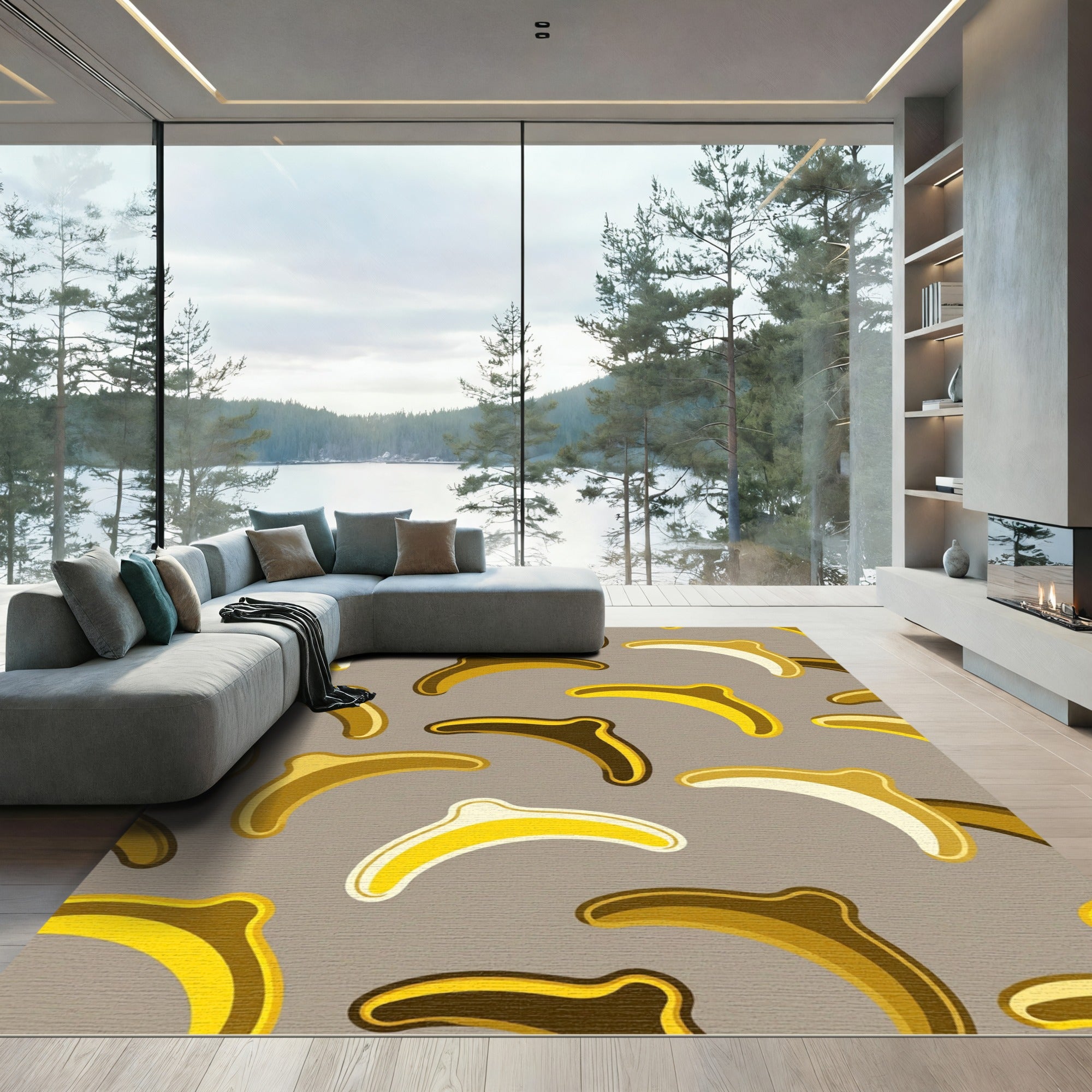 Golden Banana Abstract Mid Century Art Rug