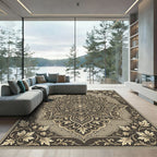 Ornate Golden Leaf Medallion Rug