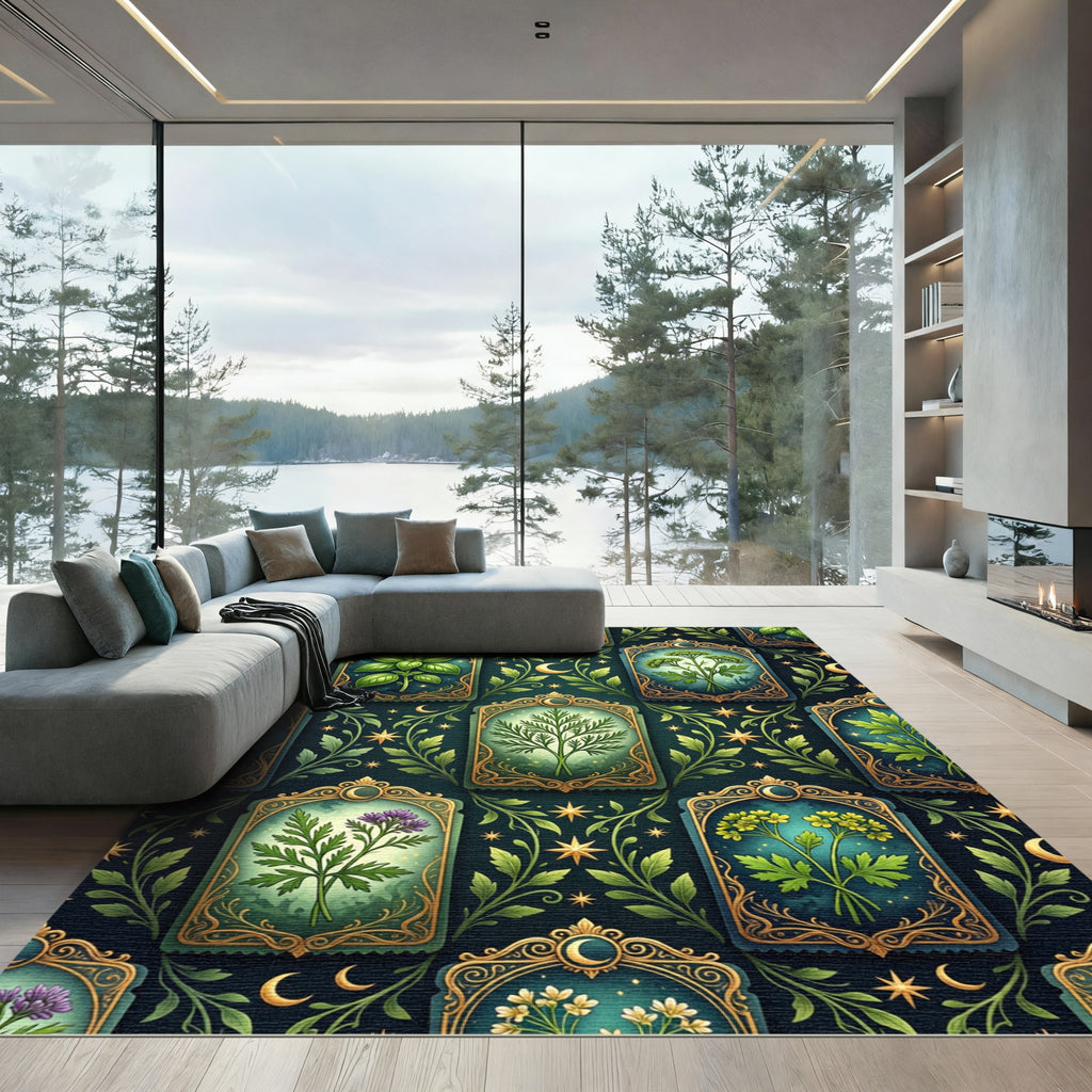 Celestial Botanical Garden Golden Frame Wall Rug