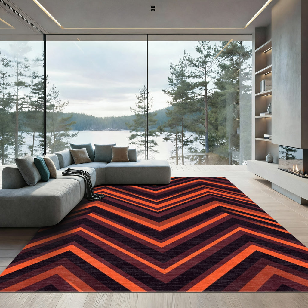 Geometric Burnt Orange Chevron Zigzag Rug