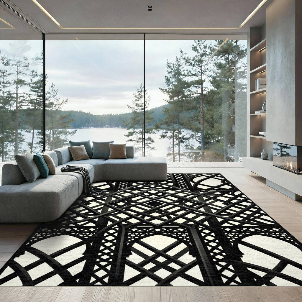 Black Geometric Gothic Lattice Trellis Rug