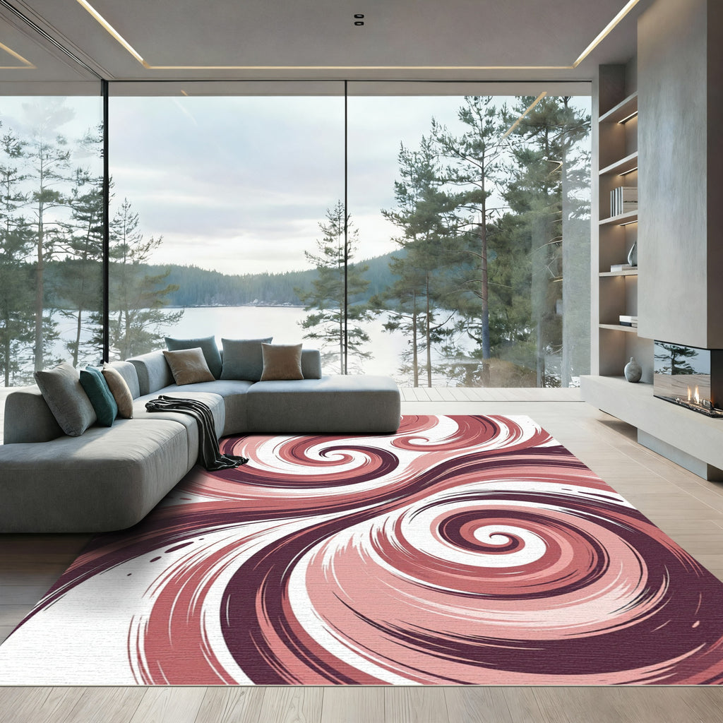 Earthy Rose Abstract Swirling Wave Rug