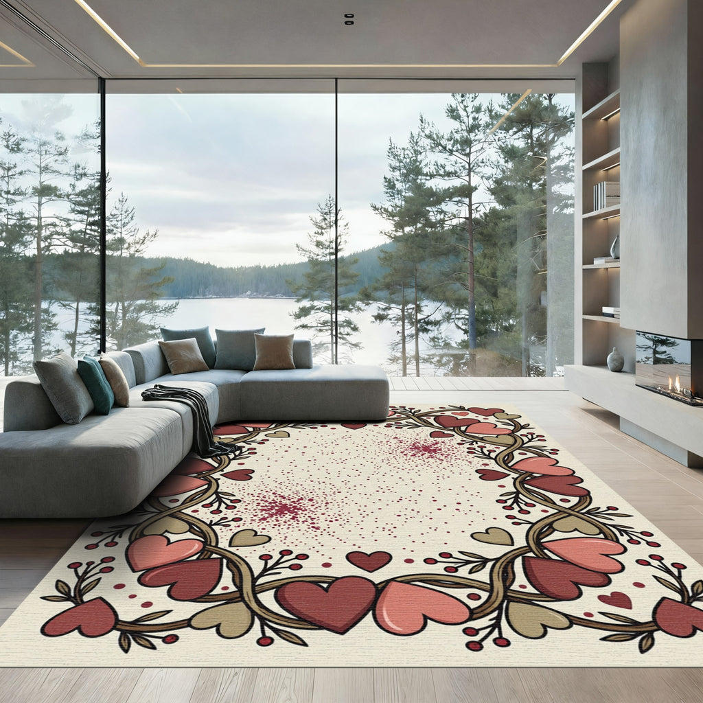 Crimson and Rose Heart Vine Swirl Rug
