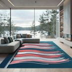 Waving Coral Red White Stripe Rug