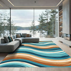 Coastal Blue And Tan Wave Rug