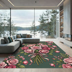 Romantic Pink Rose Bouquet Illustration Rug