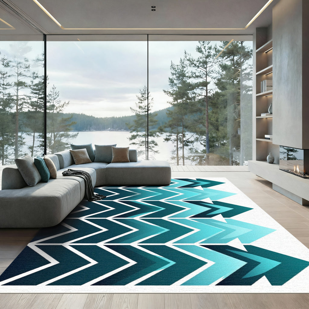 Aqua Gradient Chevron Array Rug
