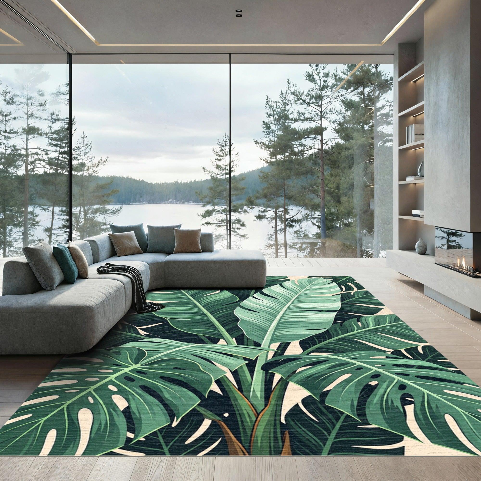 Lush Tropical Banana Leaf Foliage Rug