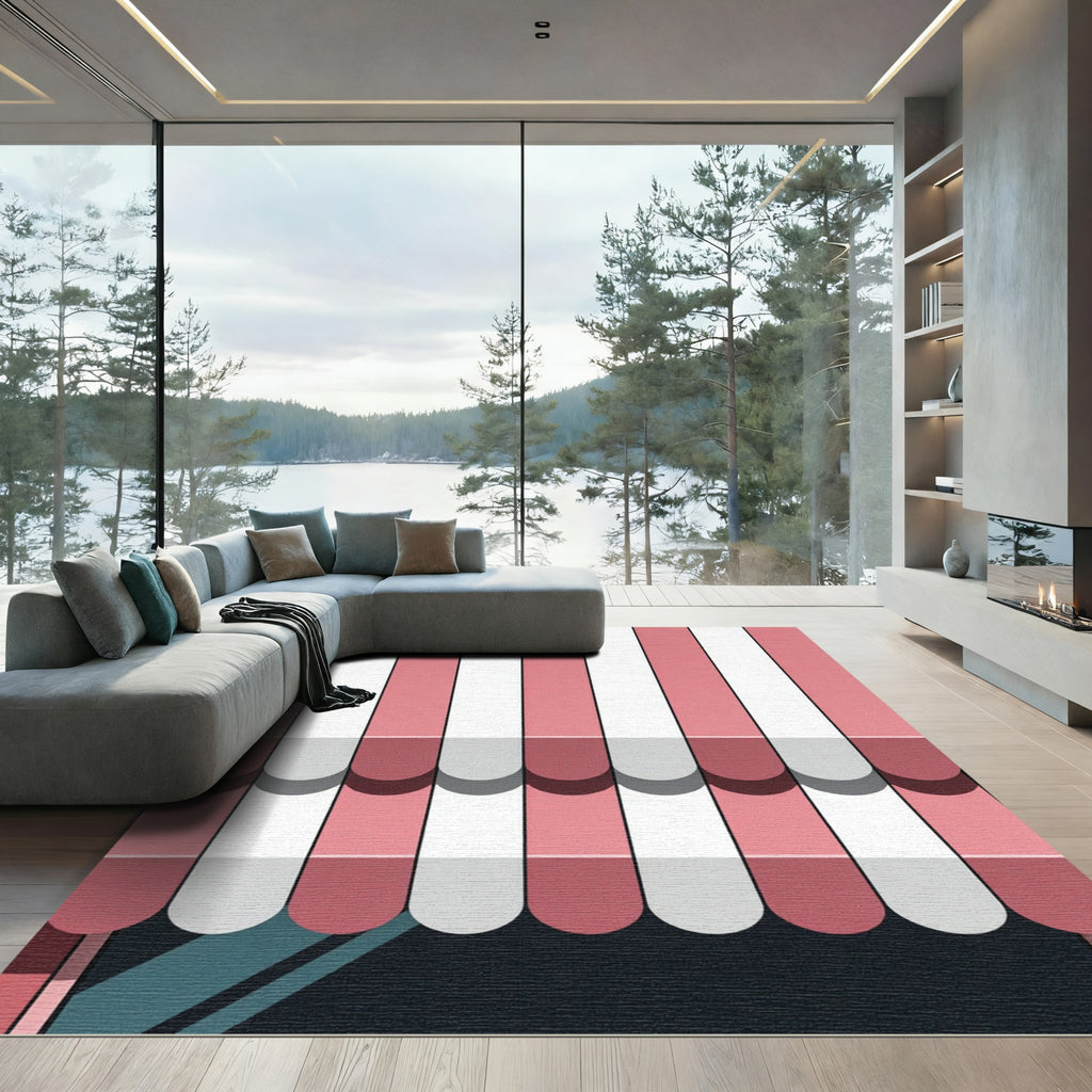 Pink White Stripe Awning Design Rug