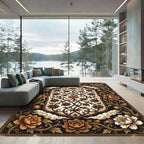 Ornate Golden Floral Scrollwork Rug