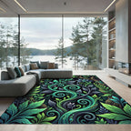 Lush Teal Botanical Swirl Foliage Rug