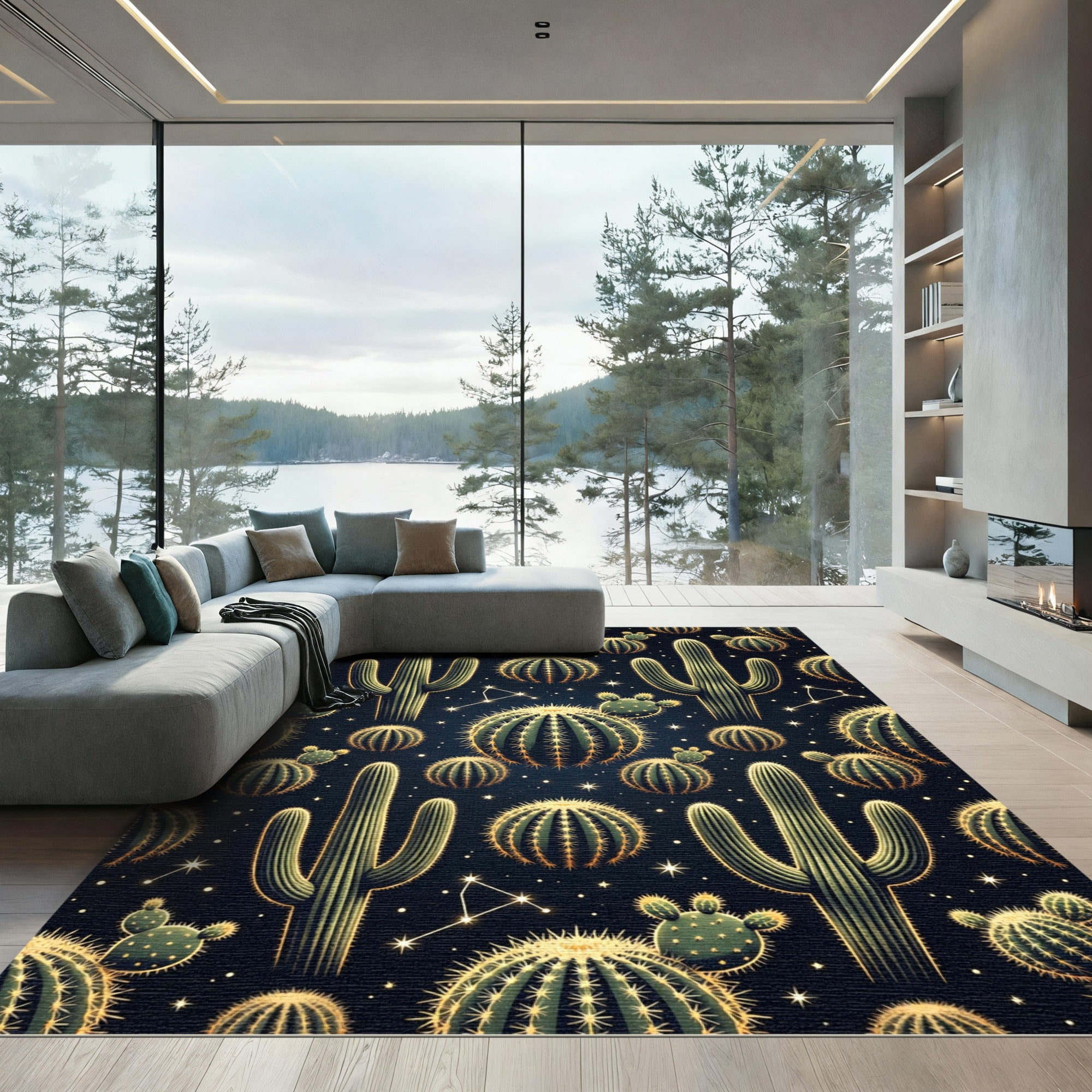 Night Sky Cactus Constellation Rug