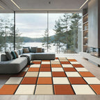 Modern Terracotta Checkered Geometric Grid Area Rug