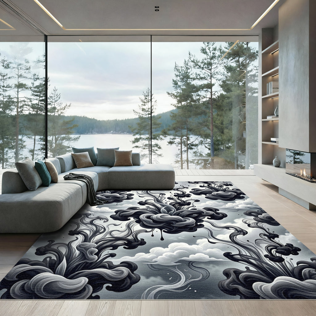 Monochromatic Ink Cloud Swirl Rug