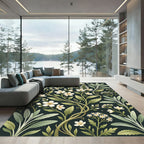 Elegant White Floral Botanical Sage Rug