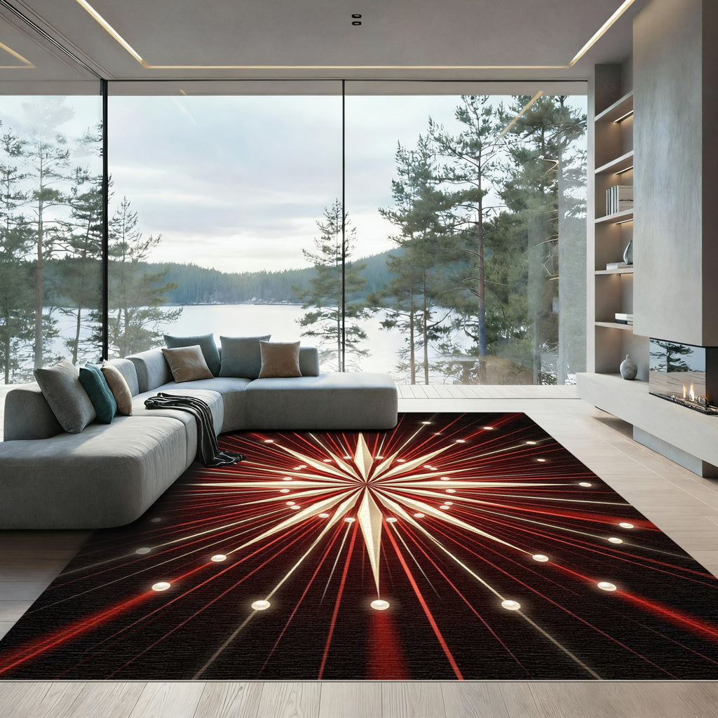 Crimson Gold Starburst Radiant Rug
